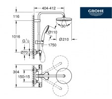 MEDIDAS COLUMNA DUCHA TERMOSTATICA TEMPESTA SYSTEM 210 GROHE